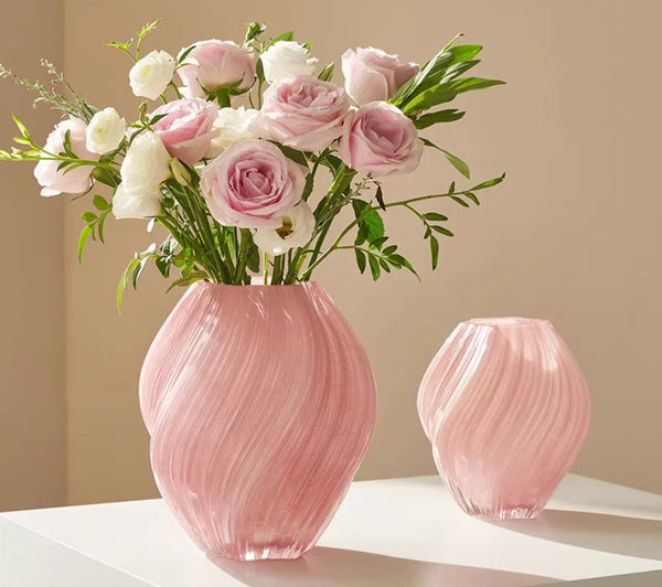 Modern Vases for Living Room, Unique Decorative Glass Vase, Centerpiece Vases on Table, Handmade Contemporary Glass Vases, Mid Century Pink Vases for Flowers-artworkcanvas