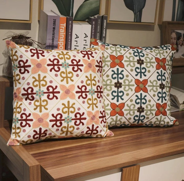 Farmhouse Decorative Throw Pillows for Couch, Embroider Flower Cotton Pillow Covers, Cotton Flower Decorative Pillows, Decorative Sofa Pillows-artworkcanvas