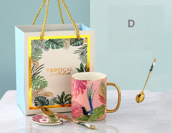 Peacock Porcelain Cups, Large Capacity Jungle Animal Porcelain Mugs, Unique Ceramic Mugs in Gift Box, Creative Ceramic Mugs for Office-artworkcanvas