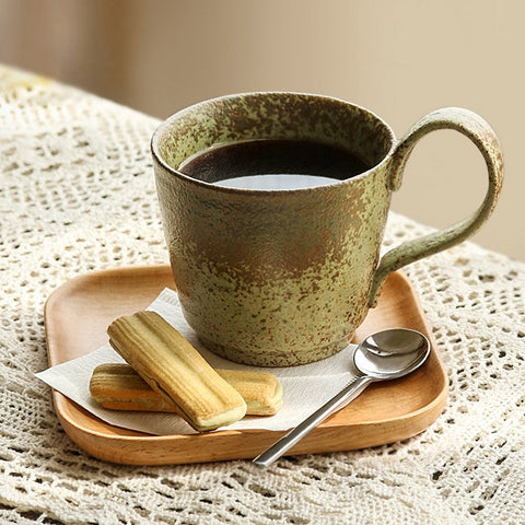 Modern Handmade Pottery Coffee Cup, Creative Brown Green Blue Ceramic Coffee Mugs, Large Unique Tea Cup, Large Capacity Coffee Cups-artworkcanvas