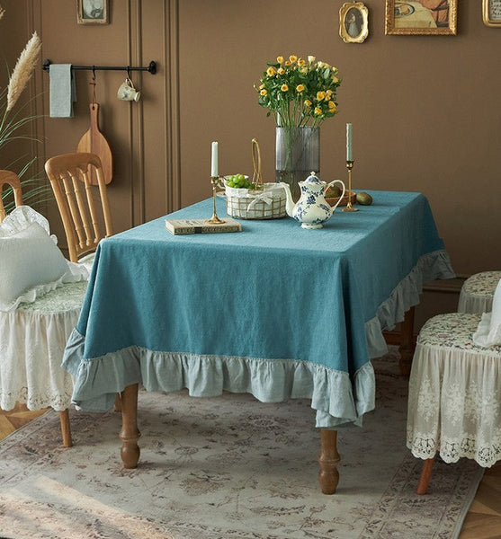 Extra Large Rectangle Tablecloth for Dining Room Table, Blue Modern Long Table Cover, Ramie Tablecloth for Home Decoration, Square Tablecloth for Round Table-artworkcanvas