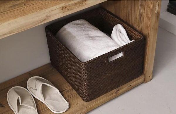 Large Brown Woven Rattan Storage Basket, Storage Baskets for Kitchen, Rectangular Storage Baskets, Storage Baskets for Clothes-artworkcanvas