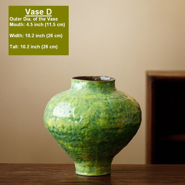 Modern Pottery Flower Vases, Handmade Water Holding Flower Vases, Pottery Bud Vases, Large Green Flower Vases on Table, Centerpiece on Dining Table-artworkcanvas