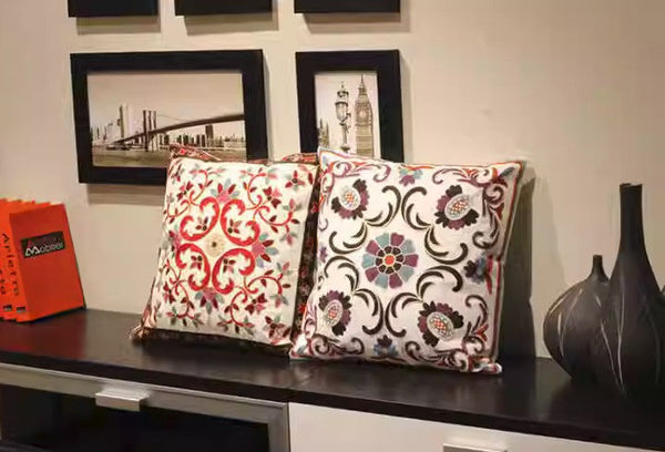 Farmhouse Decorative Throw Pillows for Couch, Embroider Flower Cotton Pillow Covers, Cotton Flower Decorative Pillows, Decorative Sofa Pillows-artworkcanvas