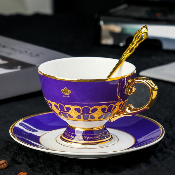 Beautiful British Tea Cup with Saucer, 8 Ounce Elegant Ceramic Coffee Cups, Creative Porcelain Tea Cup Saucer Set of 2 Cups, Tea Cup and Saucer in Gift Box as Birthday Gift-artworkcanvas