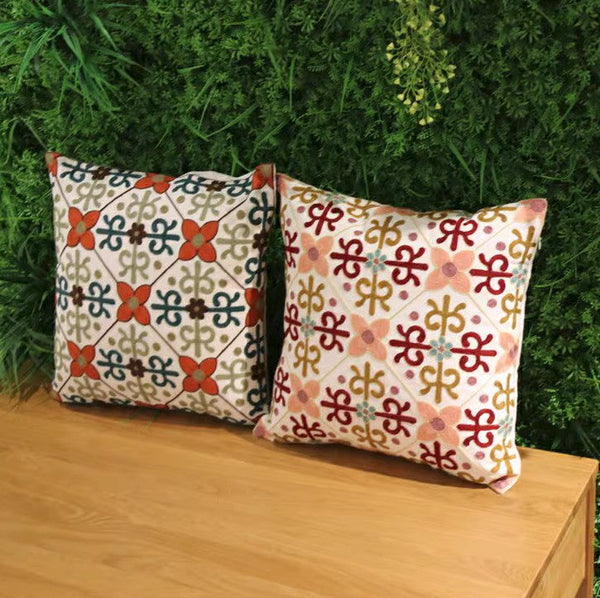 Farmhouse Decorative Throw Pillows for Couch, Embroider Flower Cotton Pillow Covers, Cotton Flower Decorative Pillows, Decorative Sofa Pillows-artworkcanvas