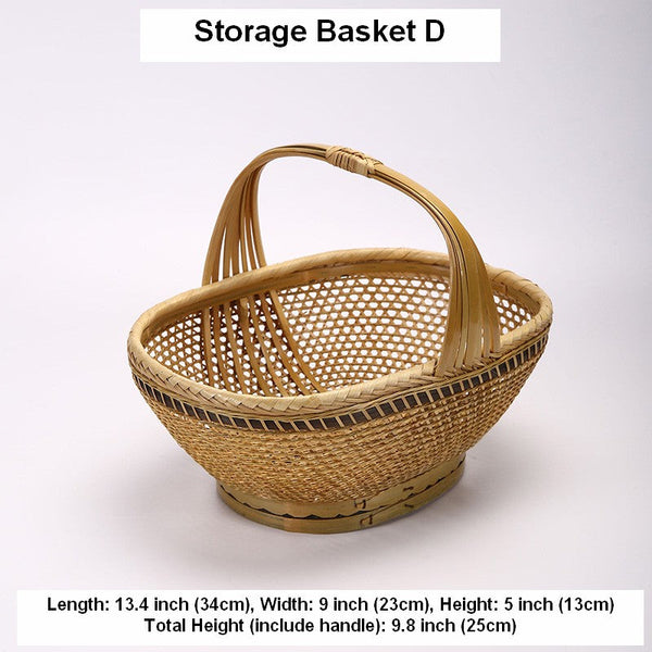 Natural Hand-woven Bamboo Basket, Extra Large Picnic Food Basket with Handle, Lovely Bamboo Baskets for Vegetable, Natural Fruit Basket Kitchen Storage Baskets-artworkcanvas