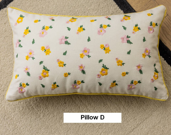 Embroider Flower Cotton Pillow Covers, Spring Flower Decorative Pillows for Dining Room, Decorative Pillows for Sofa, Farmhouse Decorative Pillows for Couch-artworkcanvas
