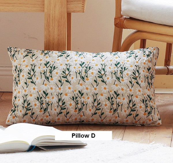 Farmhouse Decorative Pillows for Sofa, Embroider Flower Cotton Pillow Covers, Spring Flower Decorative Pillows for Bedroom, Decorative Pillows for Couch-artworkcanvas