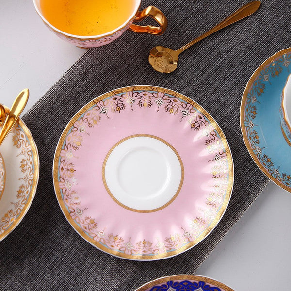 Unique British Tea Cup and Saucer in Gift Box, Pink Blue White Bone China Porcelain Tea Cup Set, Elegant British Ceramic Coffee Cups for Afternoon Tea-artworkcanvas