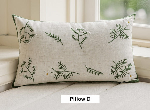 Embroider Flower Cotton Pillow Covers, Decorative Pillows for Sofa, Farmhouse Decorative Pillows for Couch, Spring Flower Decorative Pillows for Bedroom-artworkcanvas