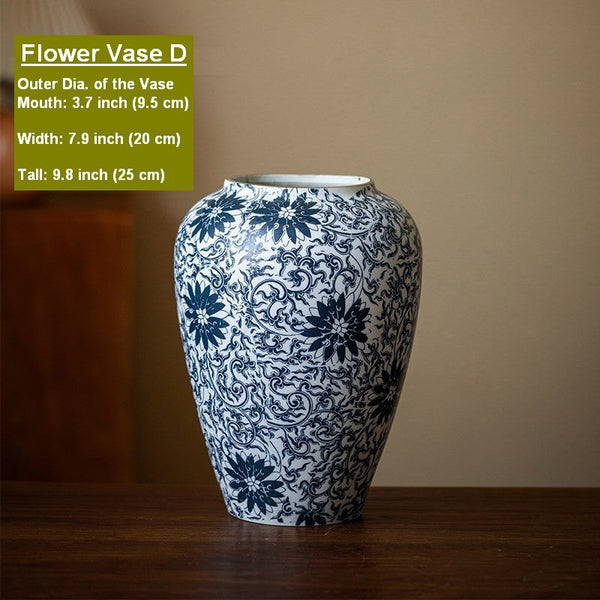 Vintage Bouquet Flower Vases, Centerpiece on Dining Table, Large Blue Flower Vase on Table, Handmade Porcelain Flower Vases Urn, Water Holding Flower Vases-artworkcanvas