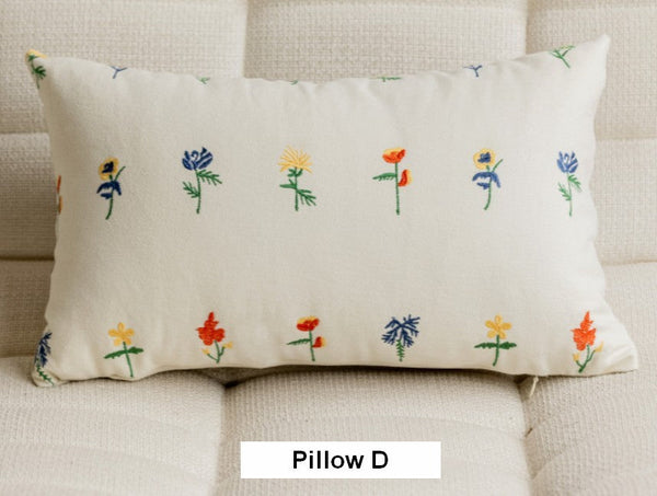 Embroider Flower Cotton Pillow Covers, Spring Flower Decorative Pillows for Bedroom, Decorative Pillows for Couch, Farmhouse Decorative Pillows for Sofa-artworkcanvas