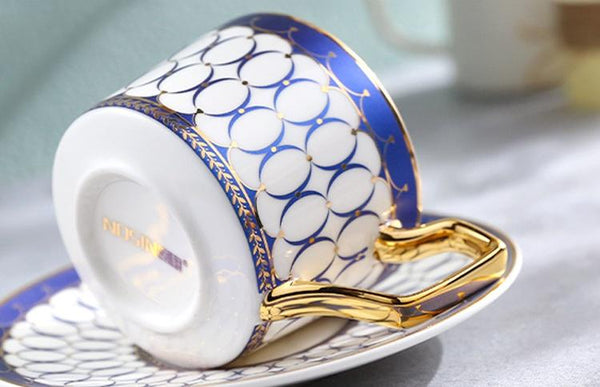 Latte Coffee Cups with Gold Trim and Gift Box, British Tea Cups, Elegant Porcelain Coffee Cups, Tea Cups and Saucers