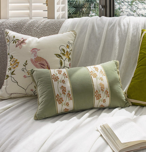 Decorative Pillows for Bed, Living Room Decorative Pillows, Modern Decorative Cushions, Decorative Pillow Arrangement Ideas for Interior Design, Embroidered Floral Bird Pattern Pillow Covers-artworkcanvas