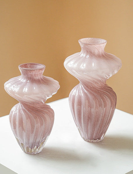 Mid Century Pink Vases for Flowers, Modern Vases for Living Room, Handmade Contemporary Glass Vases, Unique Decorative Glass Vase, Centerpiece Vases on Table-artworkcanvas