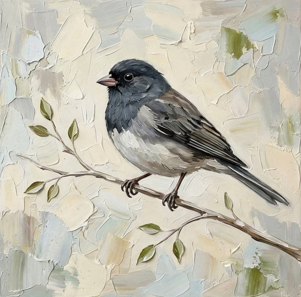 Dark-eyed Junco Bird Painting, Hand Painted Canvas Art, Heavy Texture Painting, Small Art on Canvas, Miniature Wall Art, Original Oil Paintings