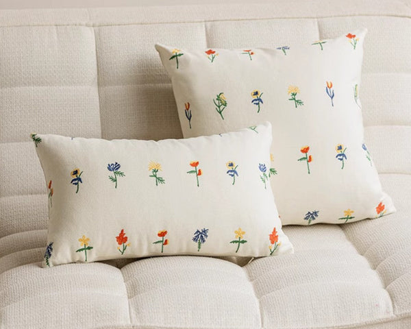 Decorative Pillows for Couch, Farmhouse Decorative Pillows for Sofa, Embroider Flower Cotton Pillow Covers, Spring Flower Decorative Pillows for Bedroom-artworkcanvas