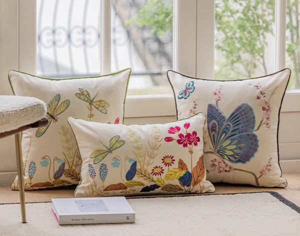 Decorative Throw Pillows for Living Room, Decorative Sofa Pillows, Butterfly Dragonfly Cotton and linen Pillow Cover, Modern Decorative Pillows for Couch-artworkcanvas