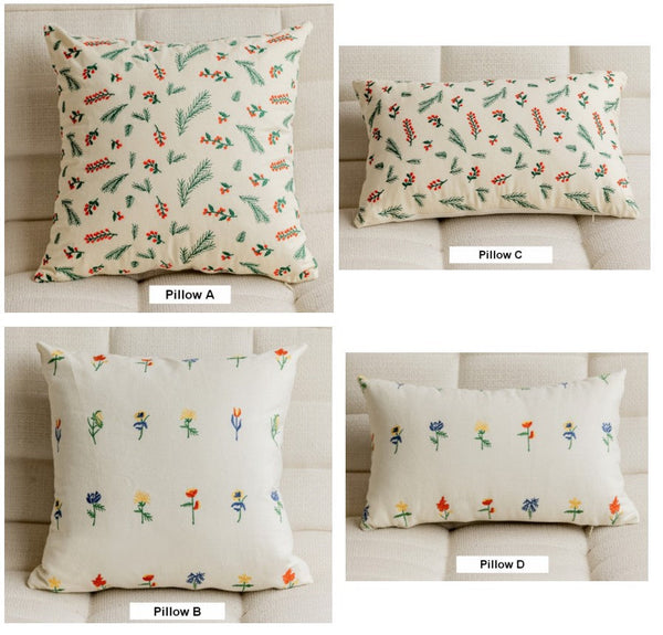 Decorative Pillows for Couch, Farmhouse Decorative Pillows for Sofa, Embroider Flower Cotton Pillow Covers, Spring Flower Decorative Pillows for Bedroom-artworkcanvas