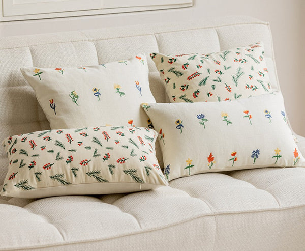 Decorative Pillows for Couch, Farmhouse Decorative Pillows for Sofa, Embroider Flower Cotton Pillow Covers, Spring Flower Decorative Pillows for Bedroom-artworkcanvas