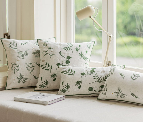 Embroider Flower Cotton Pillow Covers, Decorative Pillows for Sofa, Farmhouse Decorative Pillows for Couch, Spring Flower Decorative Pillows for Bedroom-artworkcanvas