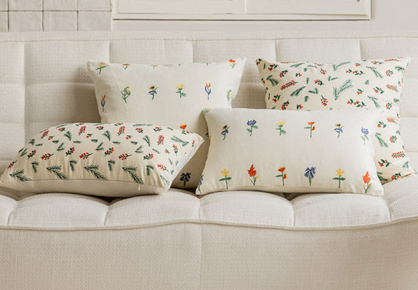 Embroider Flower Cotton Pillow Covers, Spring Flower Decorative Pillows for Bedroom, Decorative Pillows for Couch, Farmhouse Decorative Pillows for Sofa-artworkcanvas