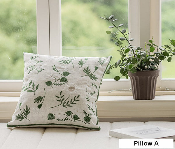 Embroider Flower Cotton Pillow Covers, Decorative Pillows for Sofa, Farmhouse Decorative Pillows for Couch, Spring Flower Decorative Pillows for Bedroom-artworkcanvas