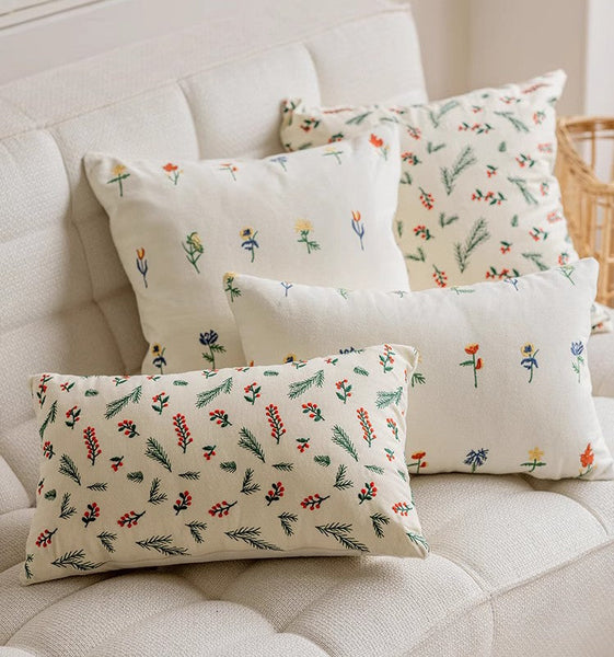 Embroider Flower Cotton Pillow Covers, Spring Flower Decorative Pillows for Bedroom, Decorative Pillows for Couch, Farmhouse Decorative Pillows for Sofa-artworkcanvas