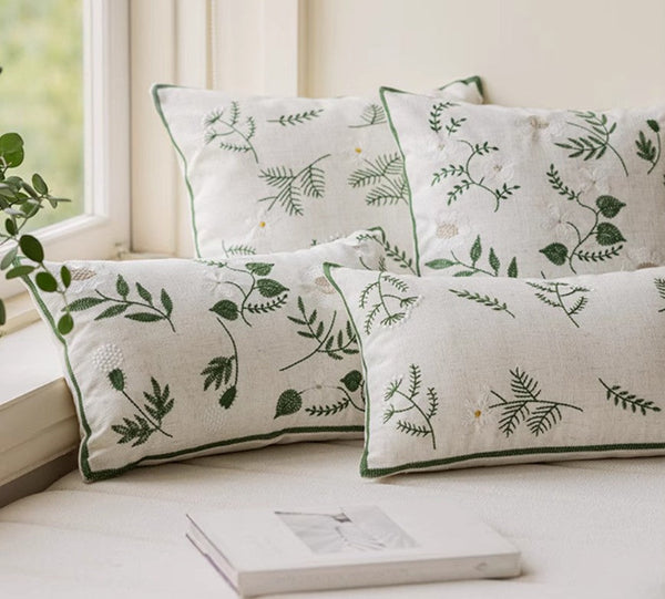 Embroider Flower Cotton Pillow Covers, Decorative Pillows for Sofa, Farmhouse Decorative Pillows for Couch, Spring Flower Decorative Pillows for Bedroom-artworkcanvas