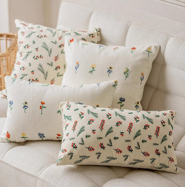 Embroider Flower Cotton Pillow Covers, Spring Flower Decorative Pillows for Bedroom, Decorative Pillows for Couch, Farmhouse Decorative Pillows for Sofa-artworkcanvas
