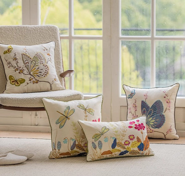 Decorative Throw Pillows for Living Room, Decorative Sofa Pillows, Butterfly Dragonfly Cotton and linen Pillow Cover, Modern Decorative Pillows for Couch-artworkcanvas