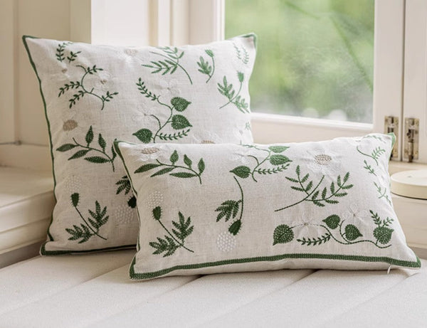 Embroider Flower Cotton Pillow Covers, Decorative Pillows for Sofa, Farmhouse Decorative Pillows for Couch, Spring Flower Decorative Pillows for Bedroom-artworkcanvas