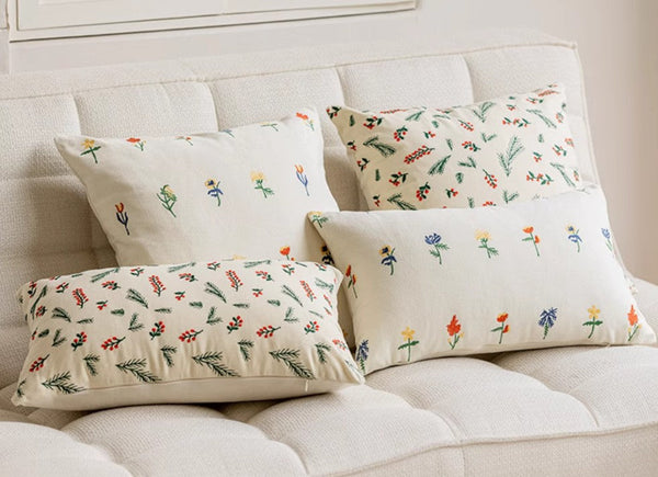 Embroider Flower Cotton Pillow Covers, Spring Flower Decorative Pillows for Bedroom, Decorative Pillows for Couch, Farmhouse Decorative Pillows for Sofa-artworkcanvas