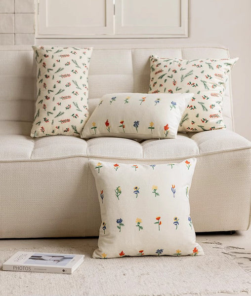 Decorative Pillows for Couch, Farmhouse Decorative Pillows for Sofa, Embroider Flower Cotton Pillow Covers, Spring Flower Decorative Pillows for Bedroom-artworkcanvas