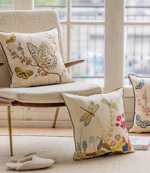Decorative Throw Pillows for Living Room, Decorative Sofa Pillows, Butterfly Dragonfly Cotton and linen Pillow Cover, Modern Decorative Pillows for Couch-artworkcanvas