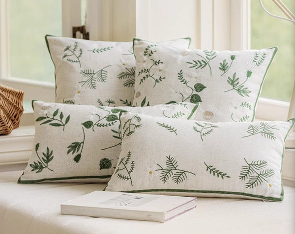 Embroider Flower Cotton Pillow Covers, Decorative Pillows for Sofa, Farmhouse Decorative Pillows for Couch, Spring Flower Decorative Pillows for Bedroom-artworkcanvas