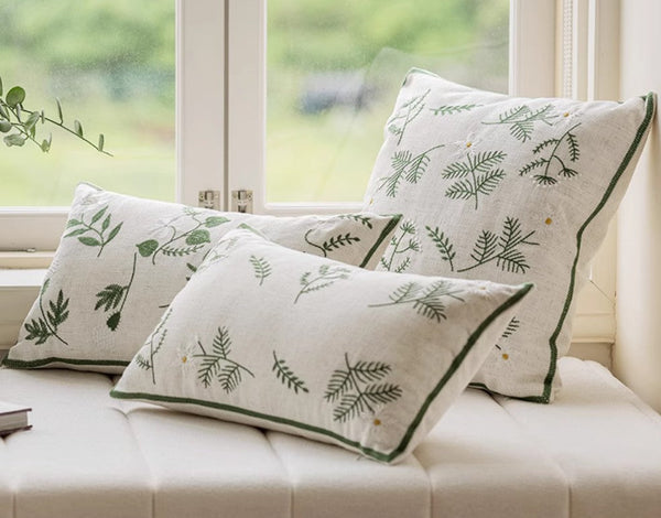 Embroider Flower Cotton Pillow Covers, Decorative Pillows for Sofa, Farmhouse Decorative Pillows for Couch, Spring Flower Decorative Pillows for Bedroom-artworkcanvas
