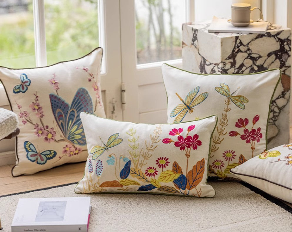 Butterfly Dragonfly Cotton Linen Pillow Cover Modern Decorative Pillow For Sofa Home Nature Insect