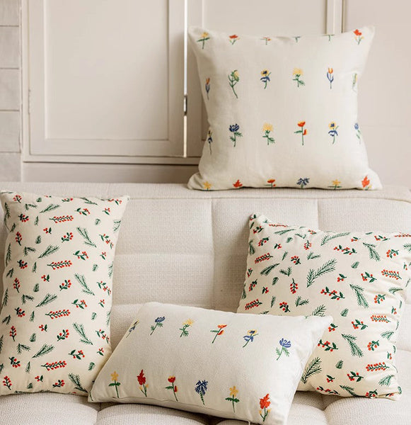 Decorative Pillows for Couch, Farmhouse Decorative Pillows for Sofa, Embroider Flower Cotton Pillow Covers, Spring Flower Decorative Pillows for Bedroom-artworkcanvas