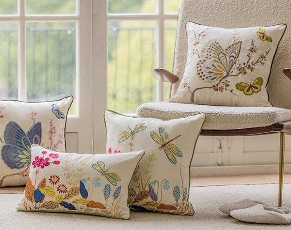 Decorative Throw Pillows for Living Room, Decorative Sofa Pillows, Butterfly Dragonfly Cotton and linen Pillow Cover, Modern Decorative Pillows for Couch-artworkcanvas