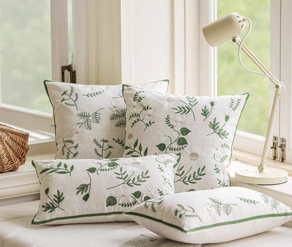 Embroider Flower Cotton Pillow Covers, Decorative Pillows for Sofa, Farmhouse Decorative Pillows for Couch, Spring Flower Decorative Pillows for Bedroom-artworkcanvas
