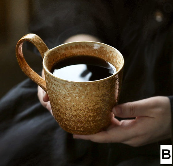 Modern Handmade Pottery Coffee Cup, Creative Brown Green Blue Ceramic Coffee Mugs, Large Unique Tea Cup, Large Capacity Coffee Cups-artworkcanvas