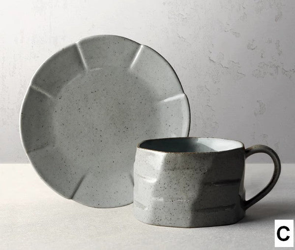 Modern Handmade Pottery Coffee Cup, Creative Ceramic Coffee Cup with Saucer, Unique Tea Cup and Saucer, Tea Cup Set for Afternoon Tea-artworkcanvas