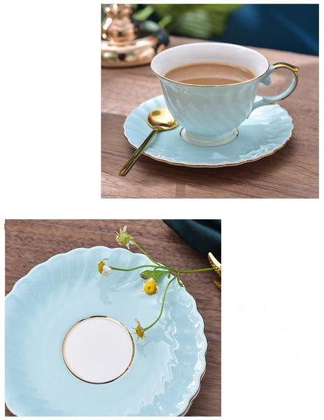 Elegant British Tea Cup and Saucer in Gift Box, Blue Porcelain Tea Cup Saucer Set, 8 oz British Ceramic Coffee Cups for Traditional Afternoon Tea-artworkcanvas