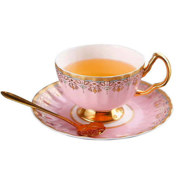 Pink Blue White Bone China Porcelain Tea Cup Set, Unique British Tea Cup and Saucer in Gift Box, Elegant British Ceramic Coffee Cups for Afternoon Tea-artworkcanvas