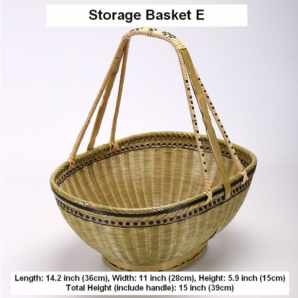 Natural Hand-woven Bamboo Basket, Extra Large Picnic Food Basket with Handle, Lovely Bamboo Baskets for Vegetable, Natural Fruit Basket Kitchen Storage Baskets-artworkcanvas