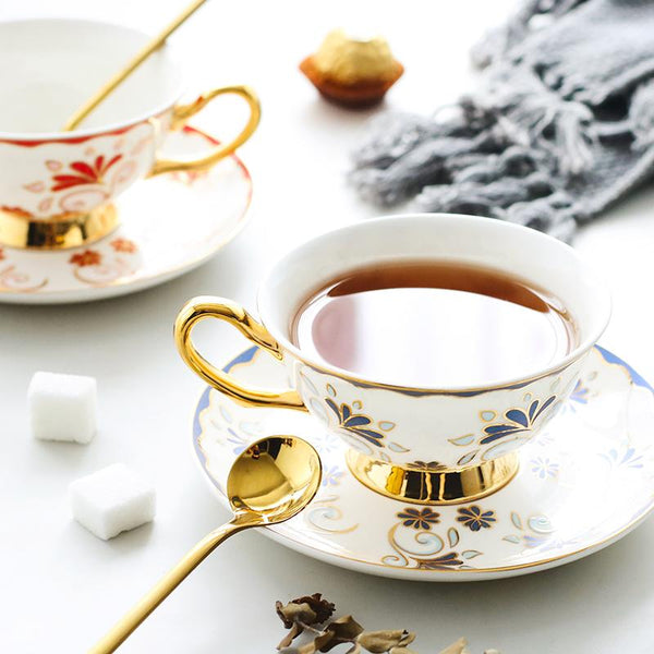 British Tea Cups, Porcelain Coffee Cups, Tea Cup and Saucer, Coffee Cups with Gold Trim and Gift Box, Latte Coffee Cups-artworkcanvas