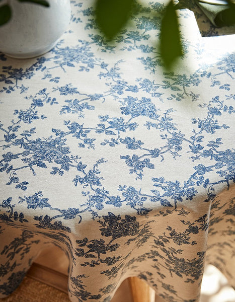 Vintage Rectangle Tablecloth for Dining Room Table, French Flower Pattern Tablecloth for Round Table, Rustic Farmhouse Table Cover for Kitchen-artworkcanvas
