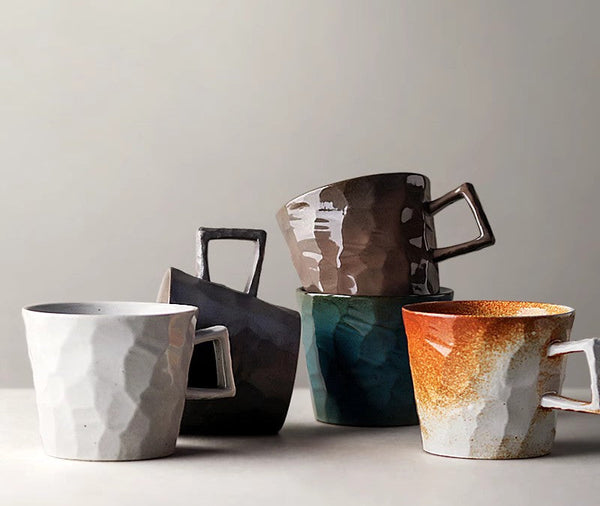 Creative Brown White Black Blue Ceramic Coffee Mugs, Modern Handmade Pottery Coffee Cup, Large Unique Tea Cup, Large Capacity Coffee Cups-artworkcanvas